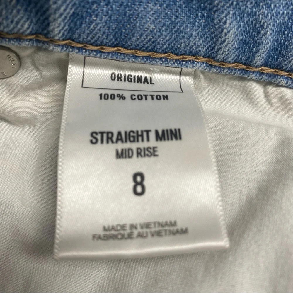 Express Straight Mini Mid Rise Distressed Light Wash Jean Denim Skirt Size 8 - Picture 13 of 14
